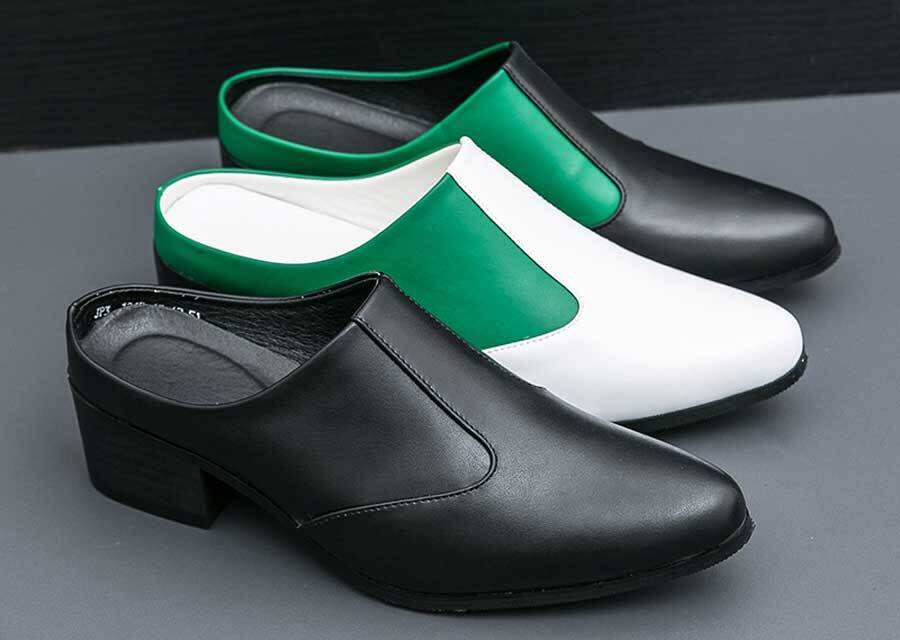 Men's splicing accents point toe slip on heel shoe mules
