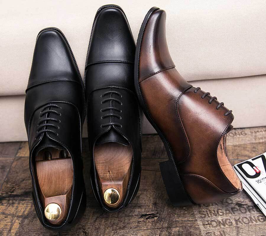 Men's retro square cap toe oxford dress shoes