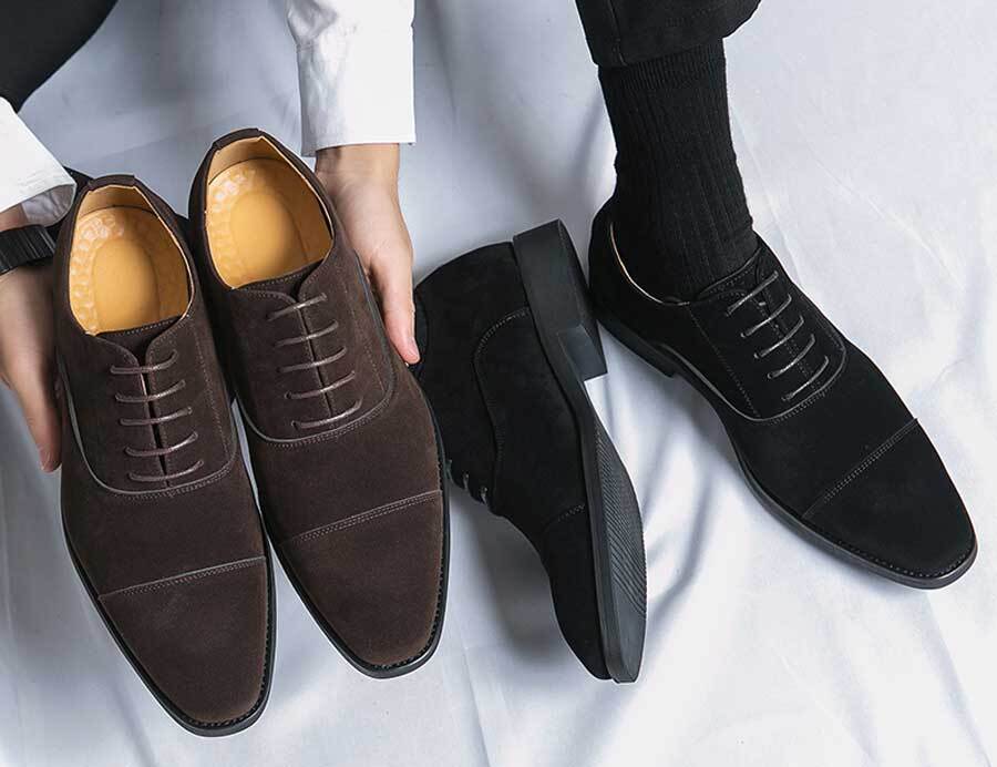 Men's nubuck cap toe oxford dress shoes