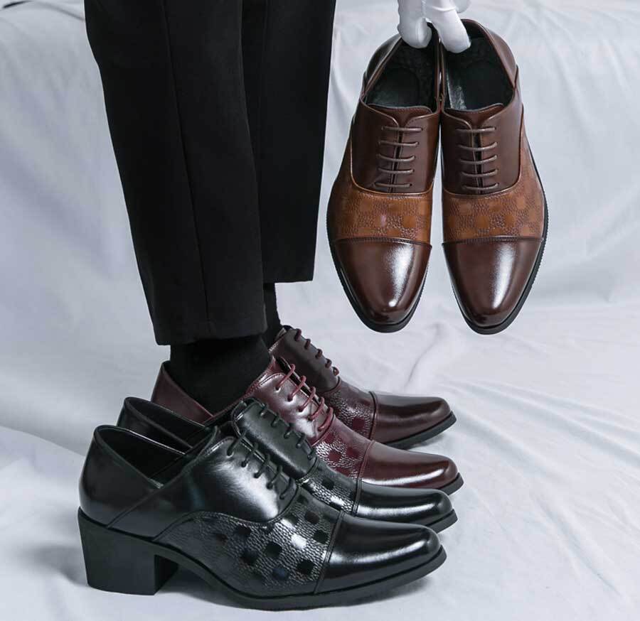 Men's retro check pattern cap toe oxford dress shoes
