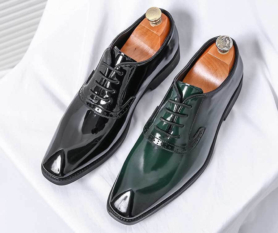 Men's pattern leather brogue square toe oxford dress shoes