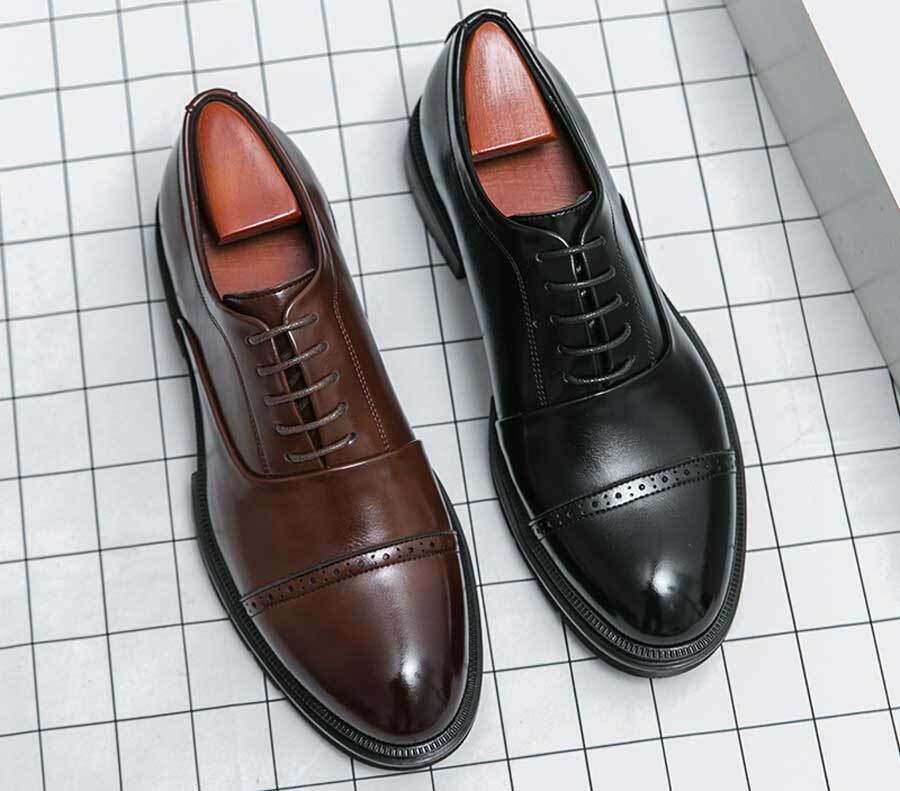 Men's retro brogue cap toe oxford dress shoes