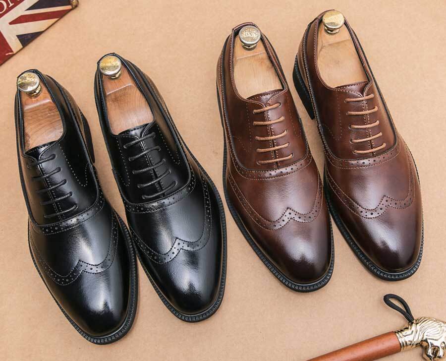 Men's retro wingtip brogue oxford dress shoes