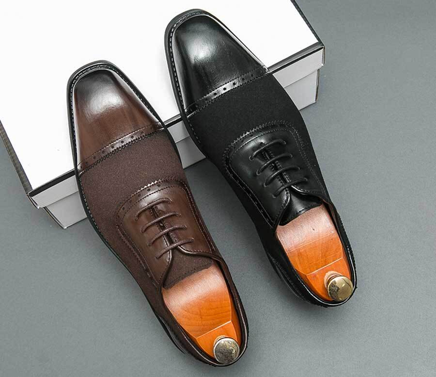 Men's retro brogue splicing accents cap oxford dress shoes
