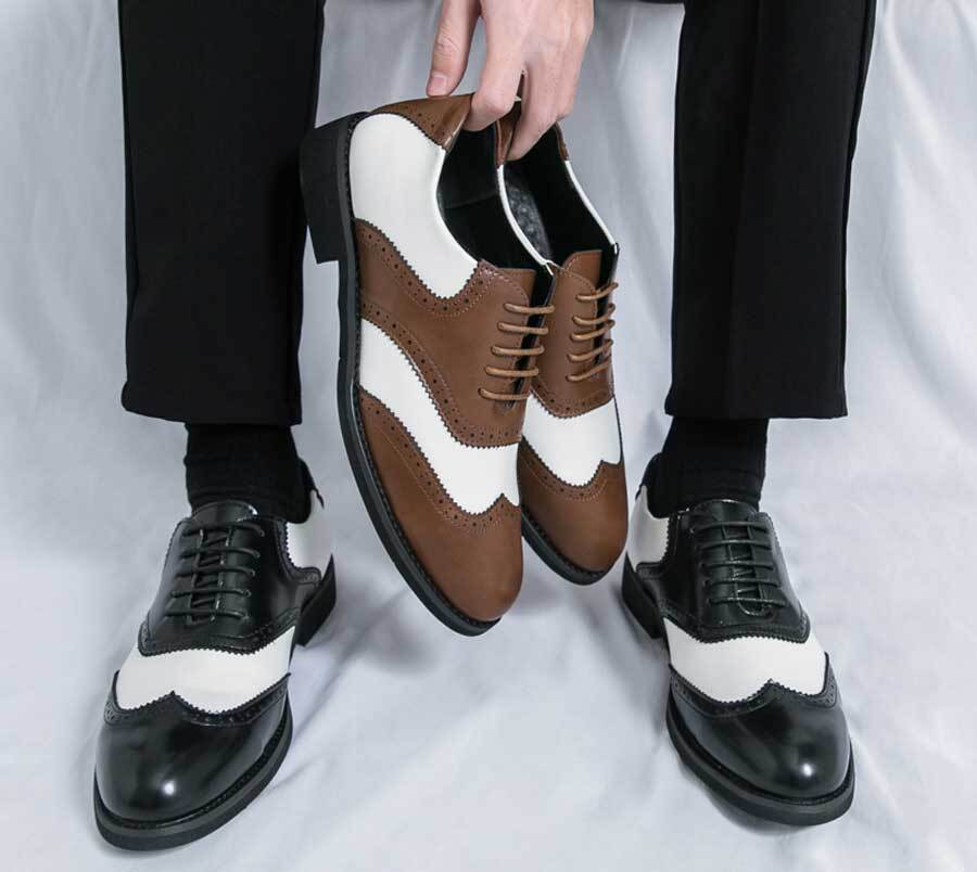 Men's wingtip brogue two tone oxford dress shoes