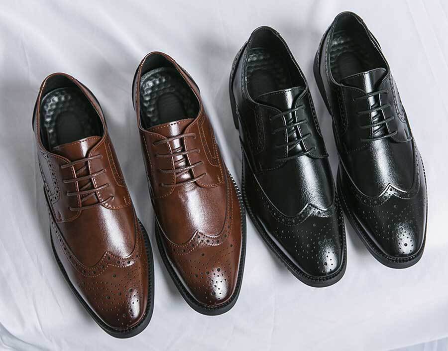 Men's retro wingtip brogue point toe derby dress shoes