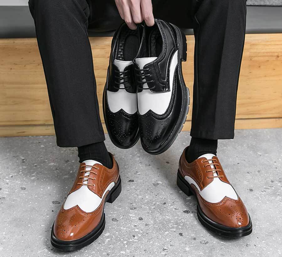 Men's two tone wingtip brogue derby dress shoes