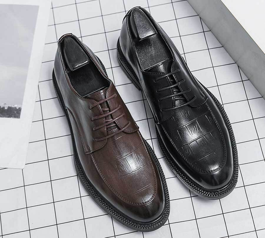 Men's retro croc skin pattern derby dress shoes