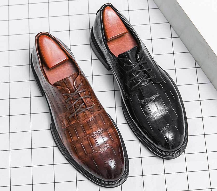 Men's retro crocodile skin pattern derby dress shoes