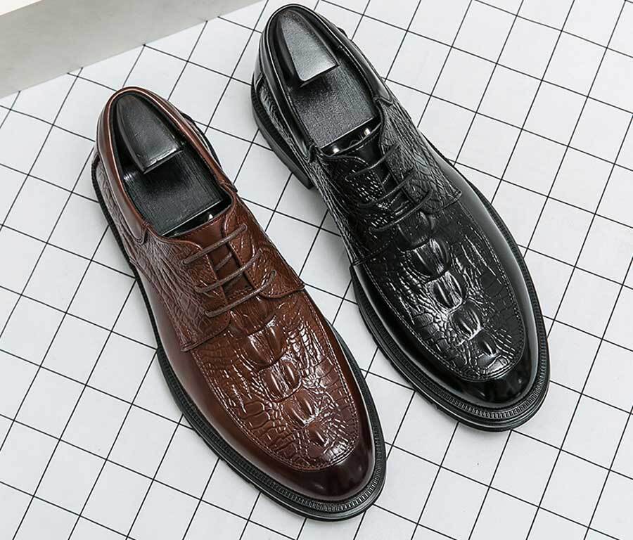 Men's retro crocodile skin pattern derby dress shoes