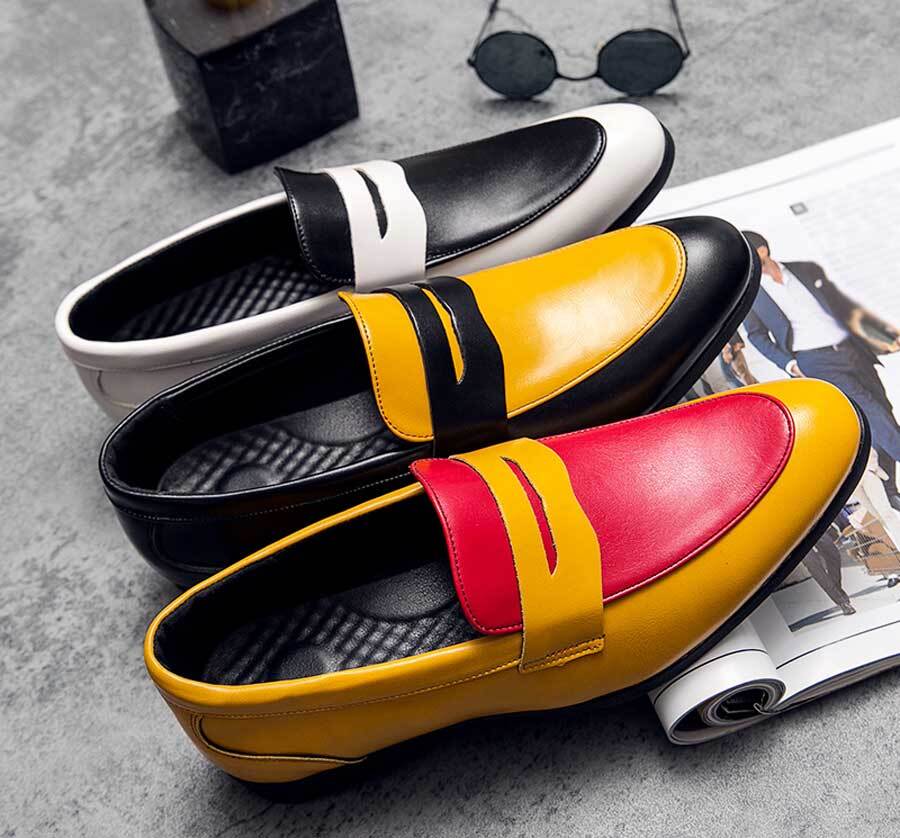 Men's two tone penny strap slip on dress shoes