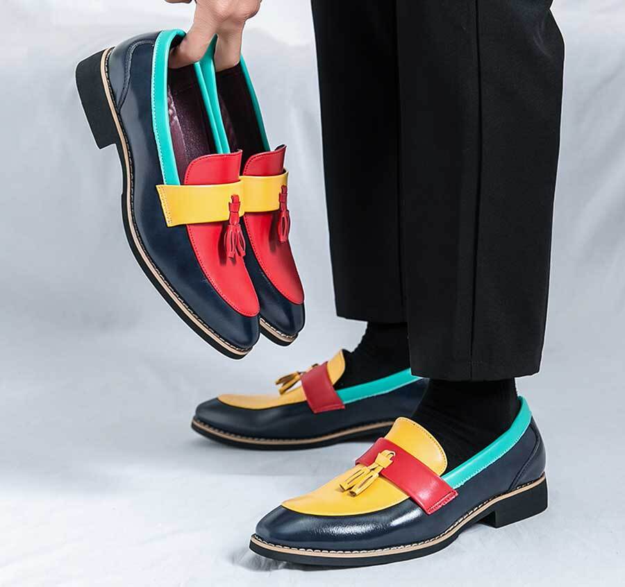 Men's retro top tassel multi tone slip on dress shoes