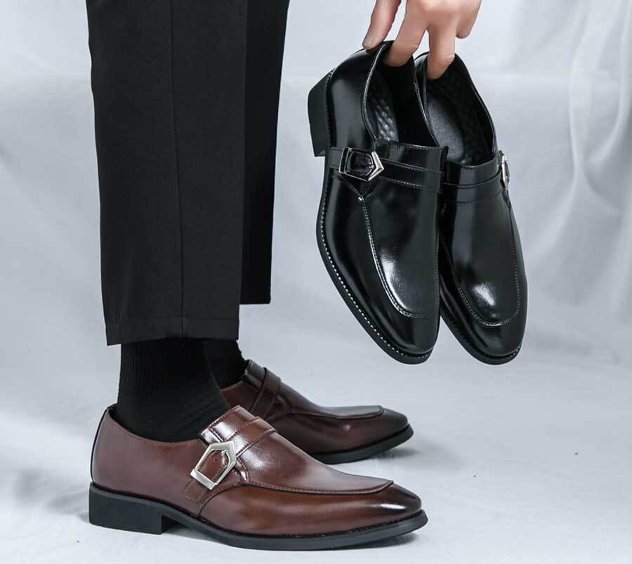 Men's retro monk strap buckle slip on dress shoes