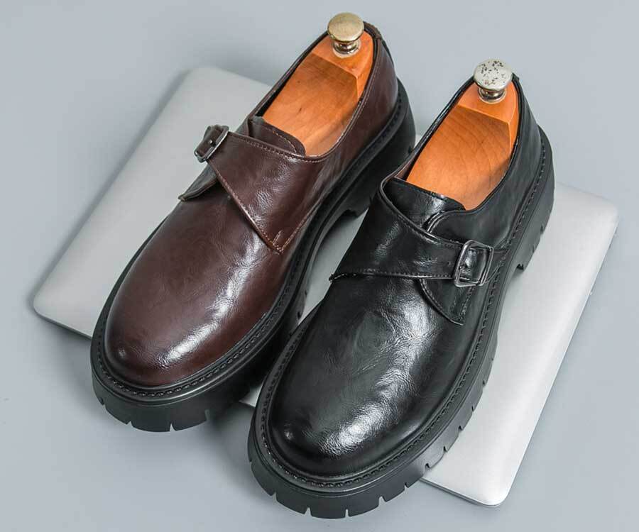 Men's retro monk strap buckle thick sole slip on dress shoes