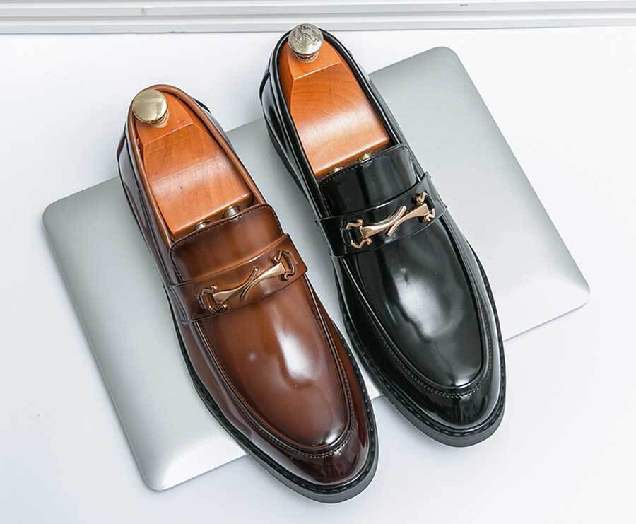 Men's retro metal buckle on top slip on dress shoes
