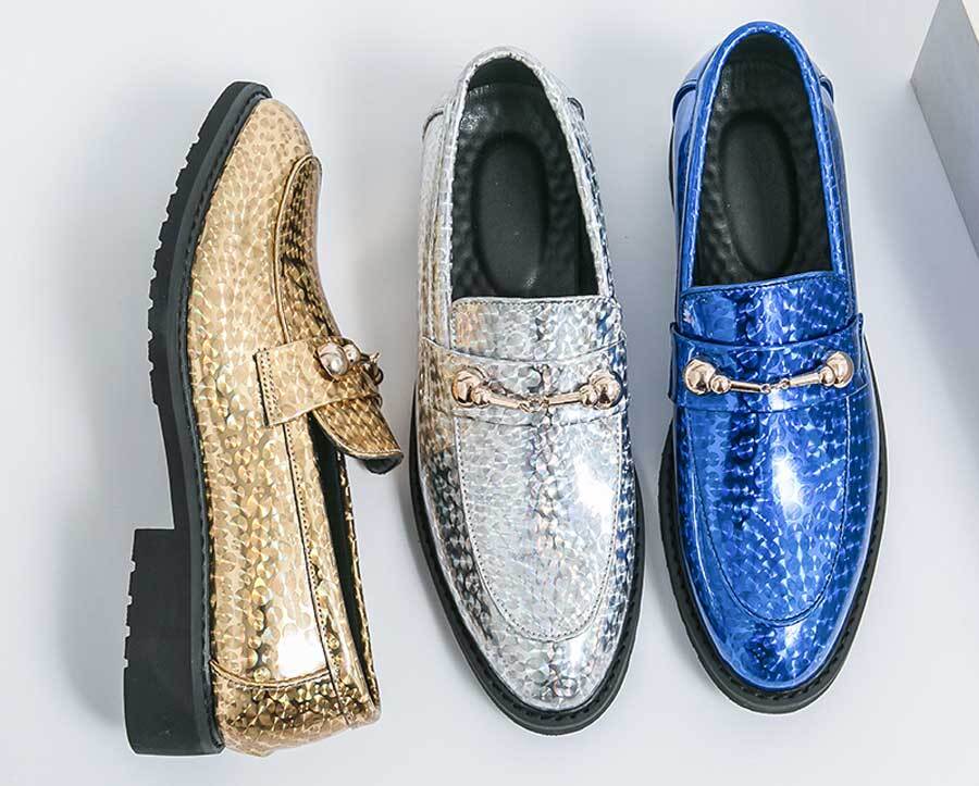 Men's pattern accents metal buckle on top slip on dress shoes