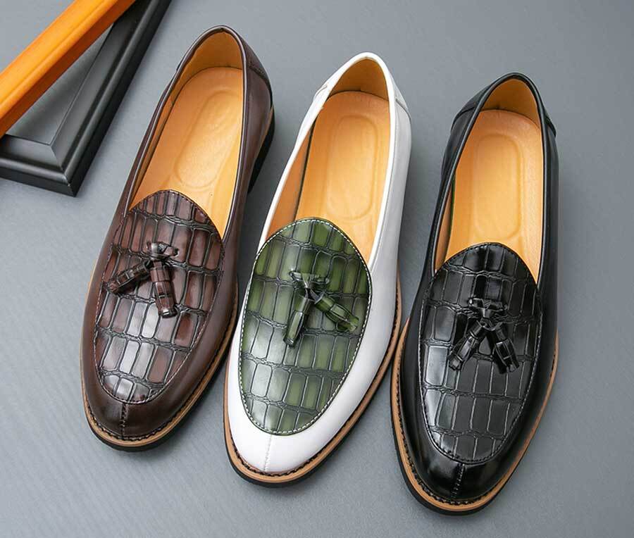 Men's croc skin pattern tassel on top slip on dress shoes
