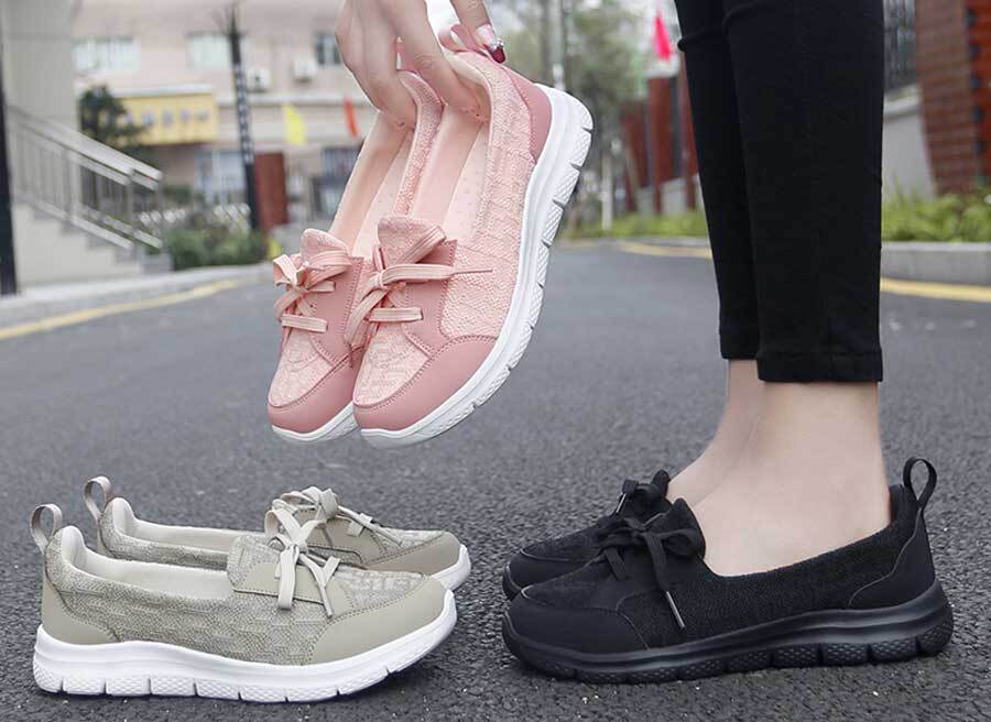 Women's flyknit pattern low cut lace up shoe sneakers
