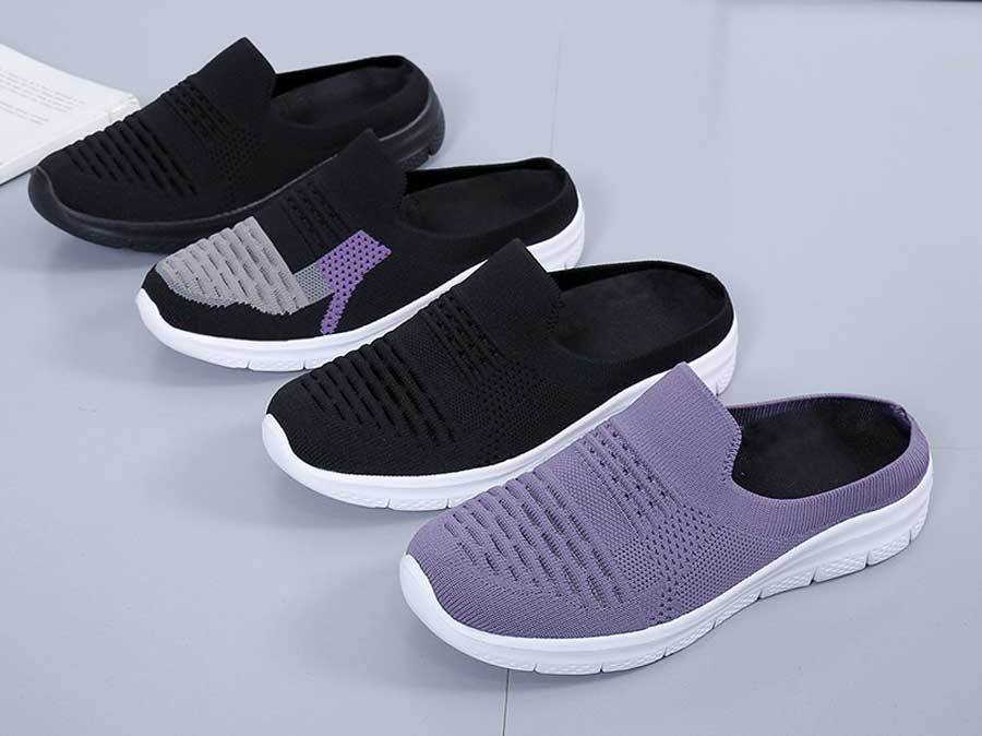 Women's stripe pattern texture slip on shoe mules