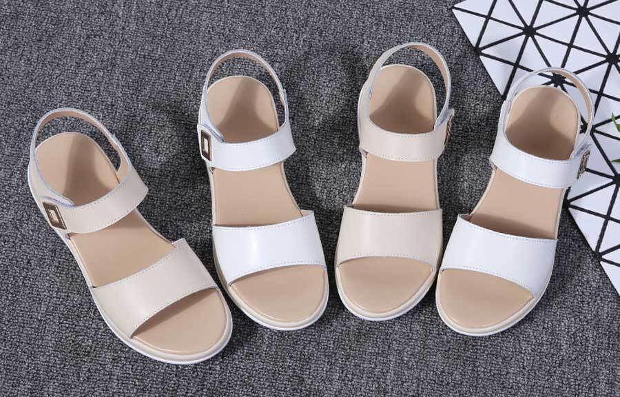 Women's metal buckle open toe velcro sandals