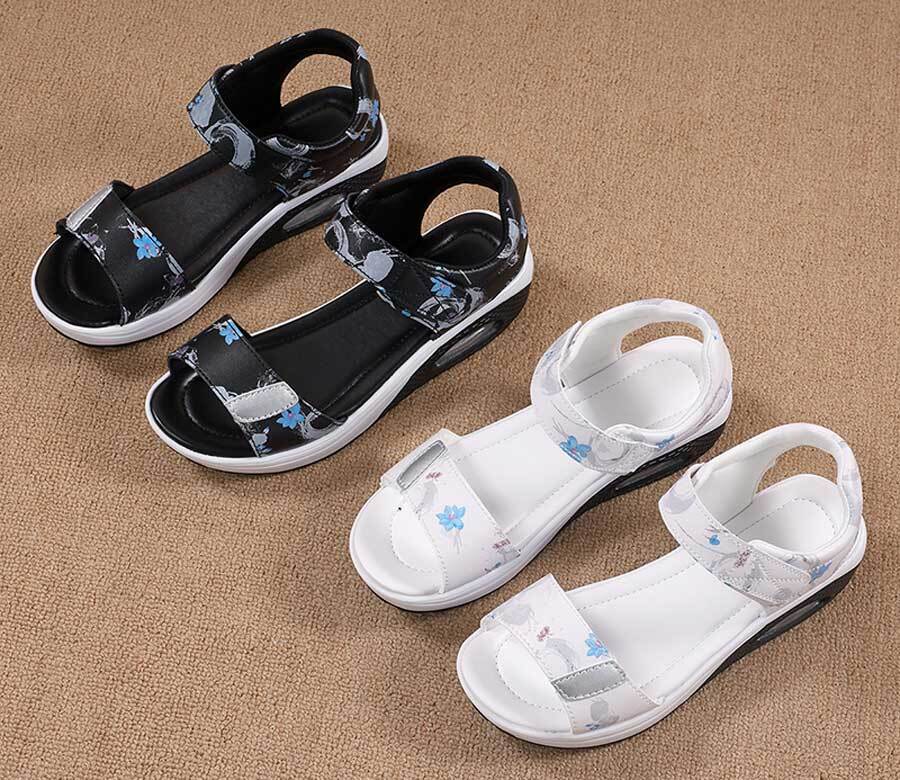 Women's floral pattern print open toe velcro shoe sandals