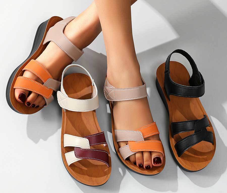 Women's chain accents vamp open toe velcro shoe sandals