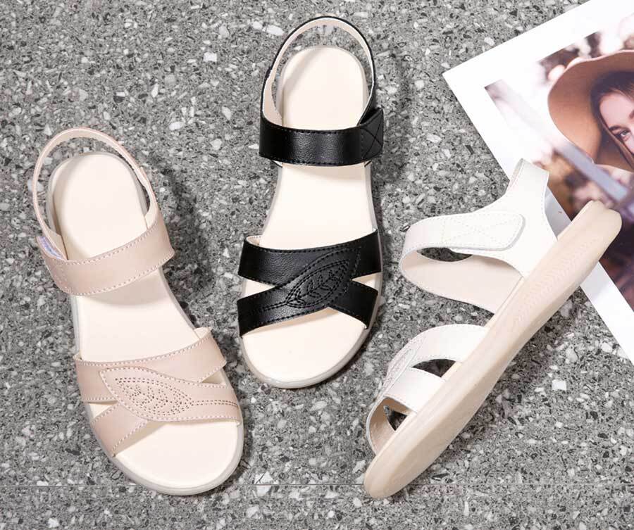 Women's leaf pattern cross strap vamp velcro shoe sandals