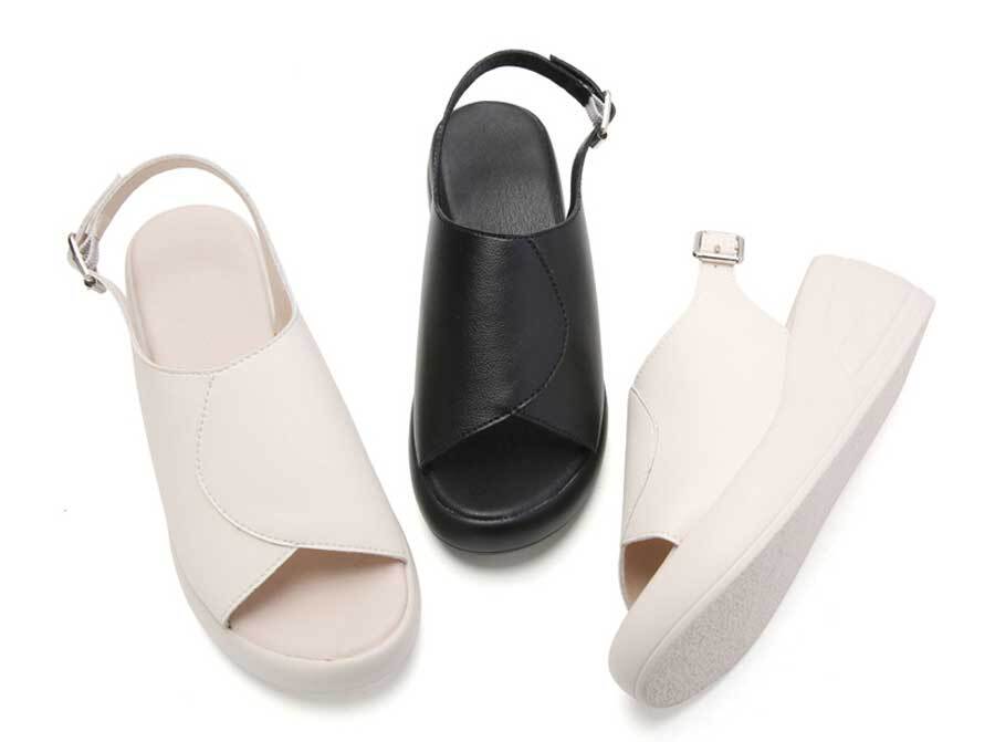 Women's plain open toe buckle shoe wedge sandals
