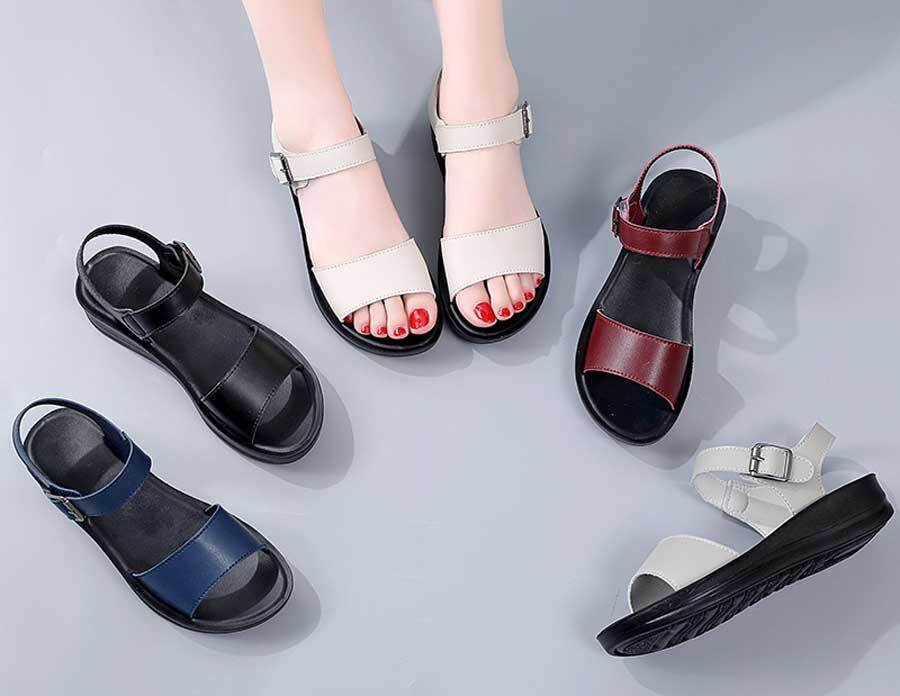 Women's plain open toe buckle velcro shoe sandals