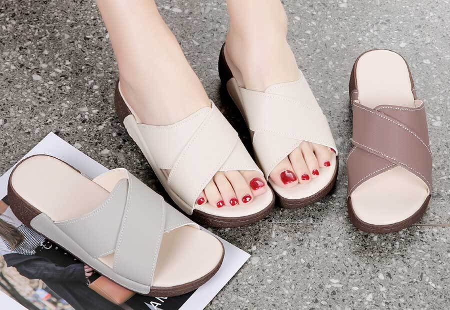 Women's plain open toe cross vamp slip on shoe sandals