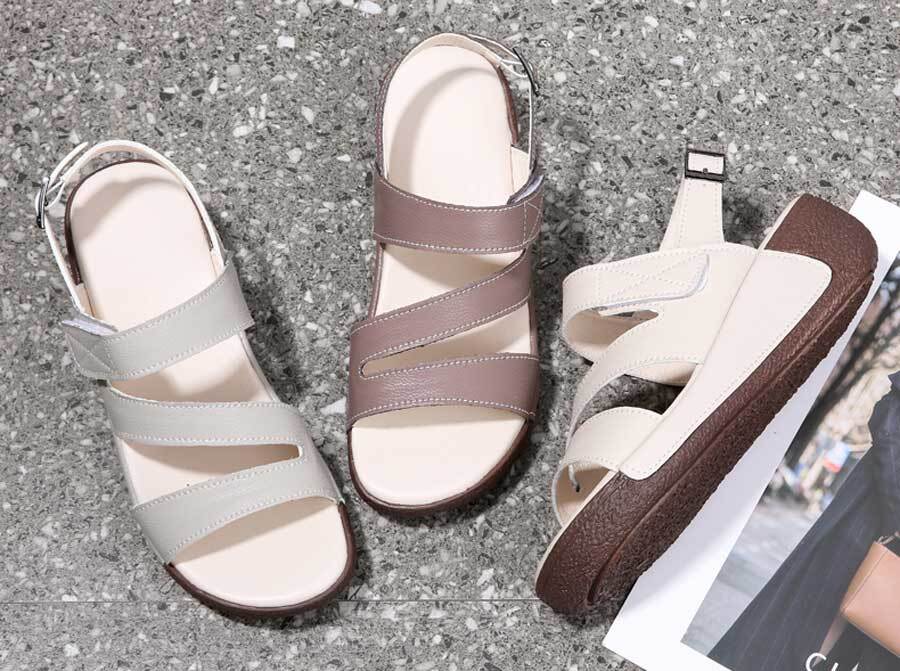 Women's open toe cut out buckle velcro slip on shoe sandals