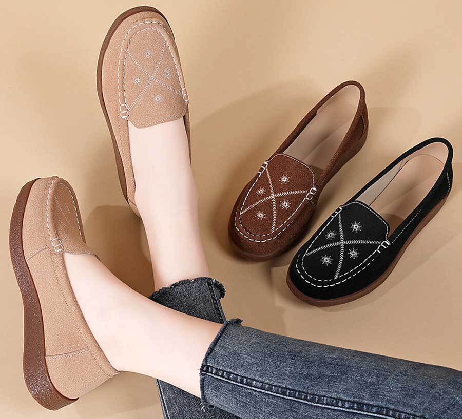 Women's suede pattern vamp slip on shoe loafers