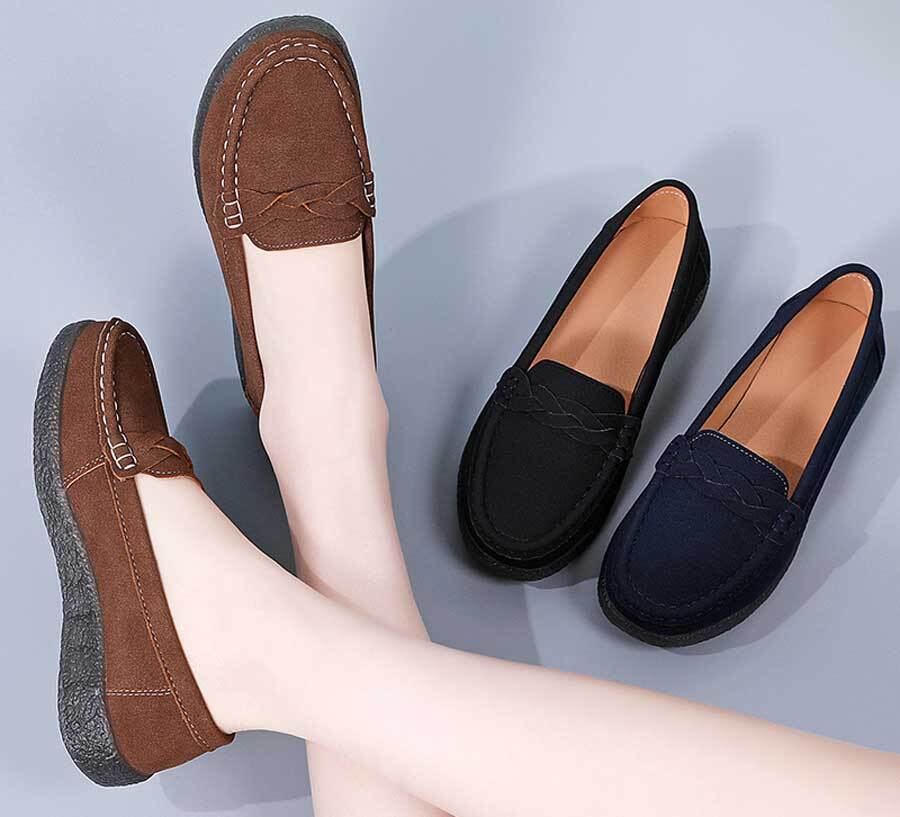 Women's suede twist strap on top slip on shoe loafers