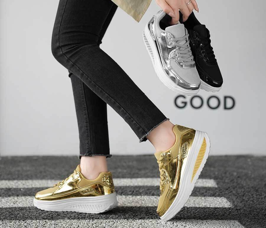 Women's sequins accents patent rocker bottom shoe sneakers