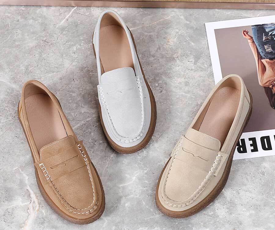 Women's nubuck penny strap slip on shoe loafers