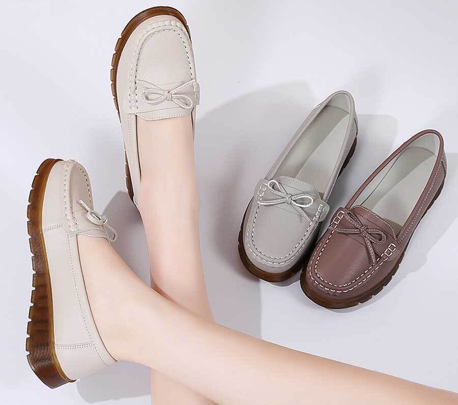 Women's causal lace tie on strap slip on shoe loafers