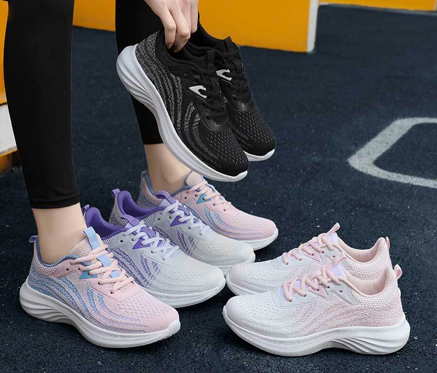 Women's flyknit stripe texture pattern sport shoe sneakers