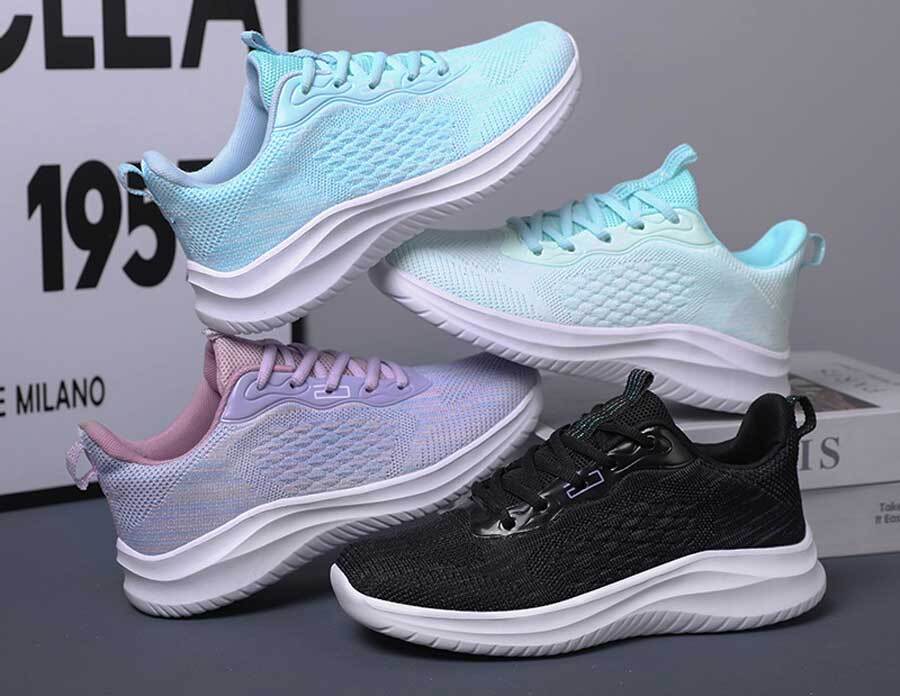 Women's flyknit stripe & check texture pattern sport shoe sneakers