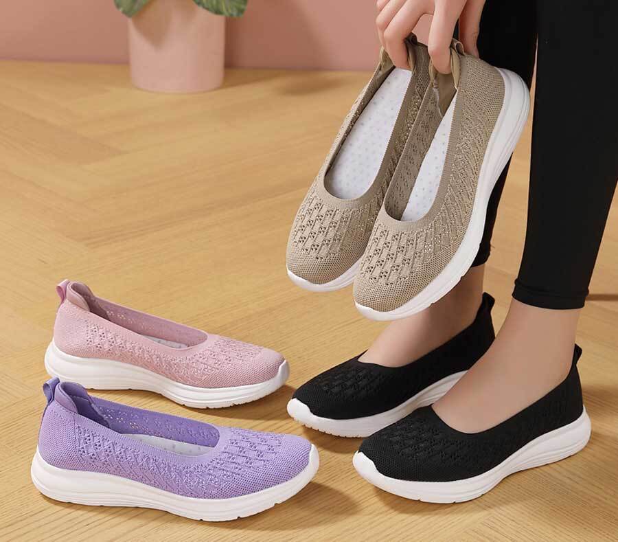 Women's flyknit pattern hollow low cut slip on shoe sneakers