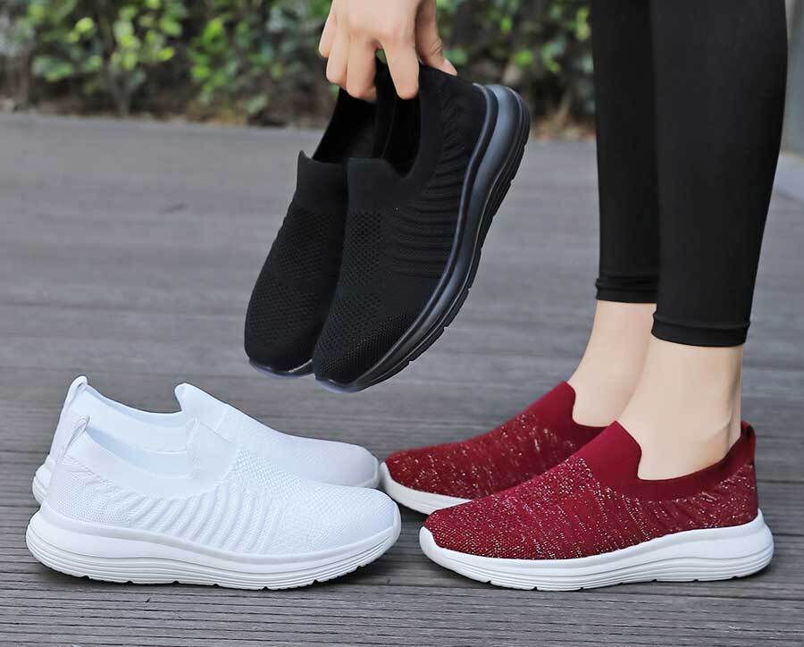 Women's flyknit pattern texture stretch entry slip on shoe sneakers