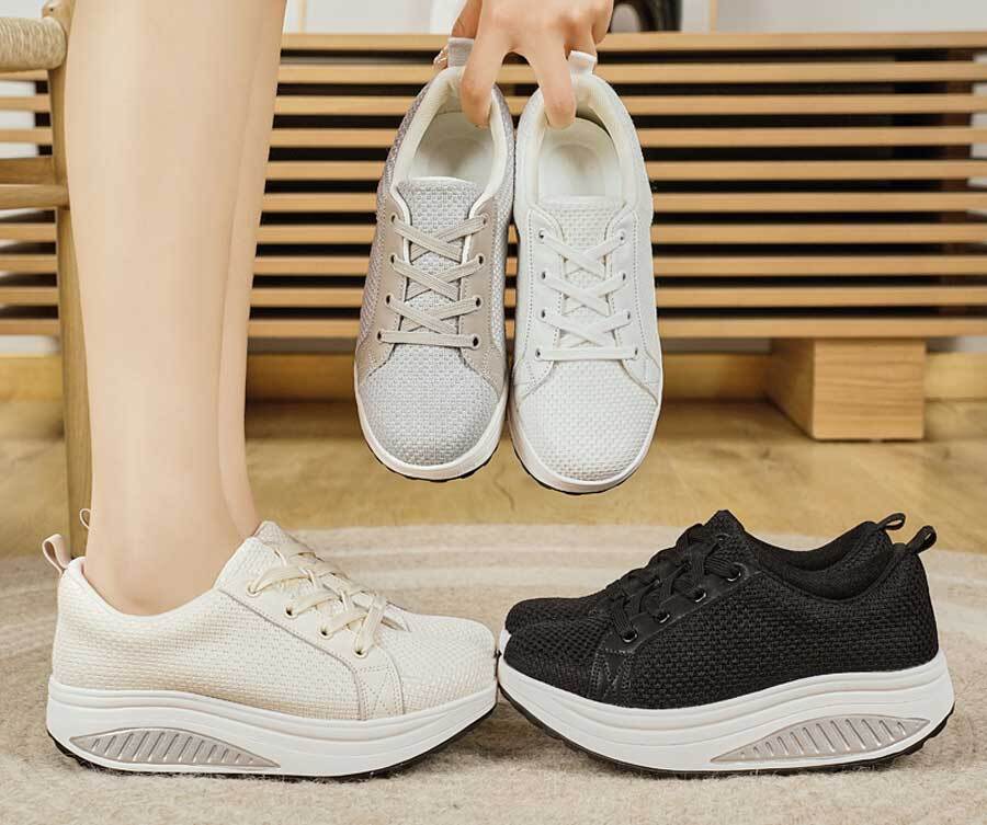 Women's weave accents lace up rocker bottom shoe sneakers