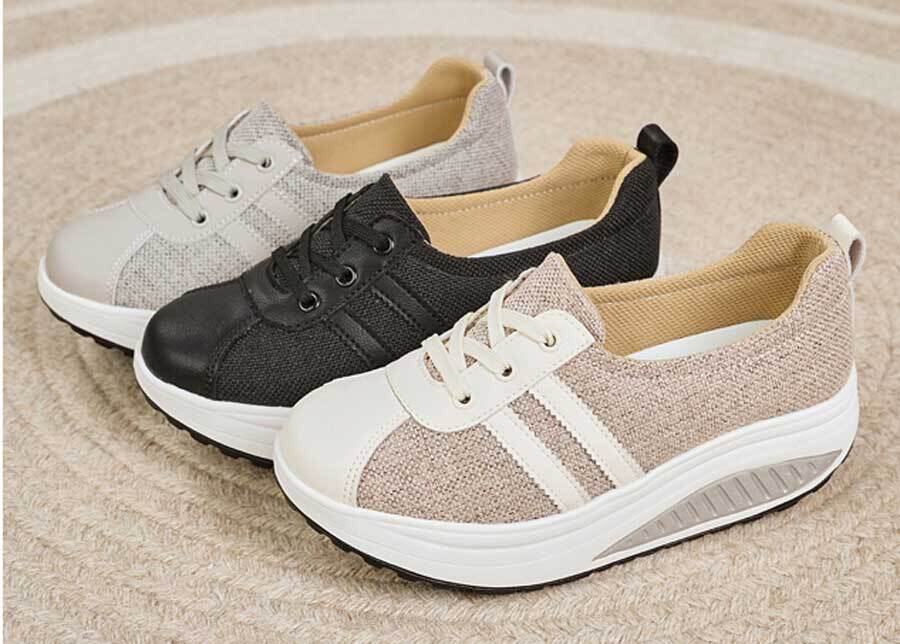 Women's stripe block lace accents rocker bottom shoe sneakers