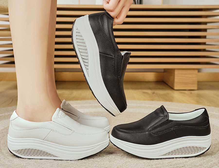 Women's causal plain slip on rocker bottom shoe sneakers