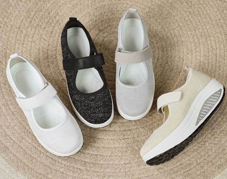 Women's hollow low cut velcro slip on rocker bottom shoe sneakers