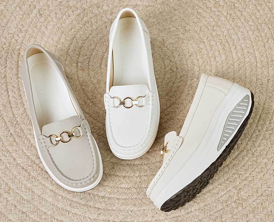 Women's causal top metal buckle slip on rocker bottom shoes
