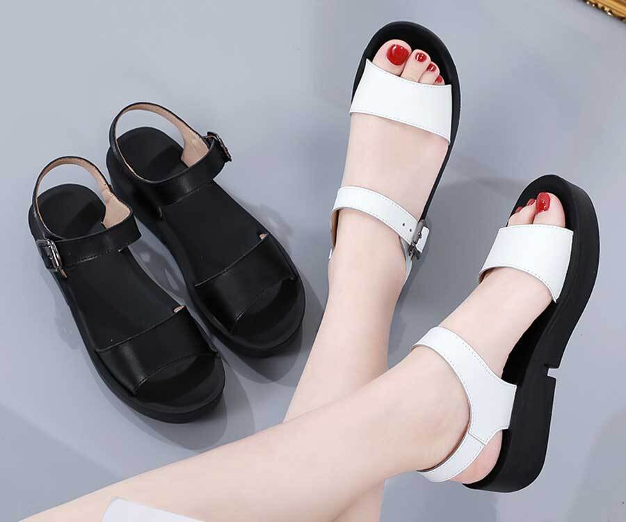 Women's casual buckle fastening slip on shoe sandals