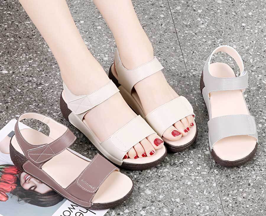 Women's plain thread accents velcro slip on shoe sandals