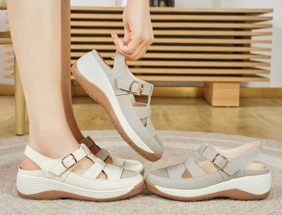 Women's hollow & cut out velcro slip on shoe sandals