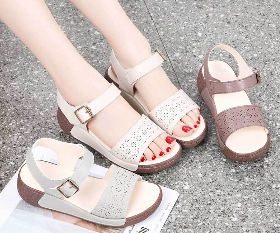 Women's casual pattern hollow buckle slip on shoe sandals