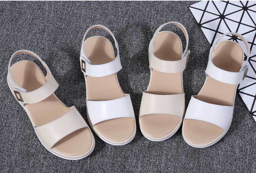 Women's buckle decorated velcro slip on shoe sandals